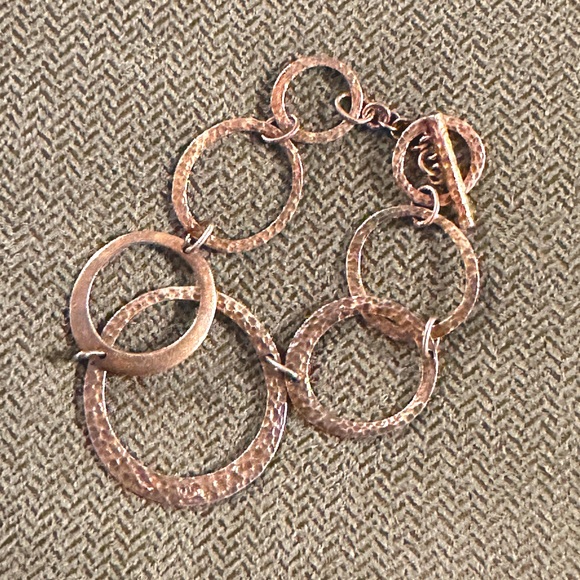 Rustic Rose Gold Tone Hammered Circle Bracelet - Picture 1 of 6